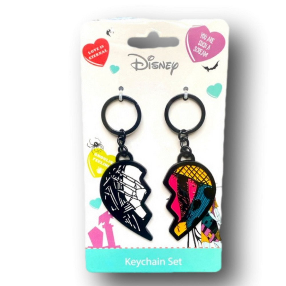 2-Pack Nightmare Before Christmas Jack Skellington & Sally Heart Keychains - NWT